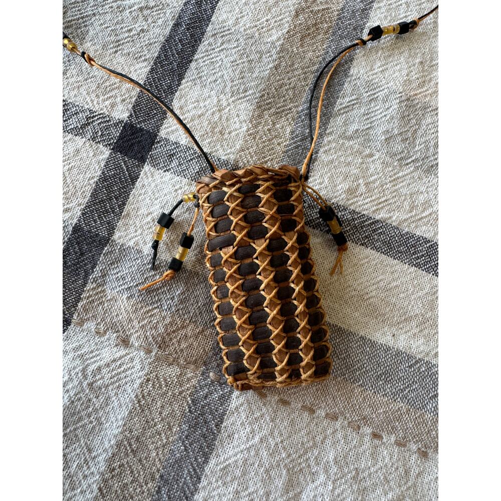 hand-woven from willow miniature basket necklace Native American made